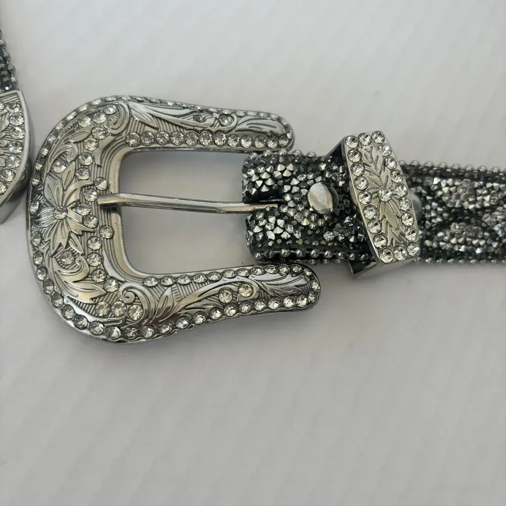 Silver Rhinestone Studded Western Rodeo High Quality Fashion Chic‎ Cowgirl Belt